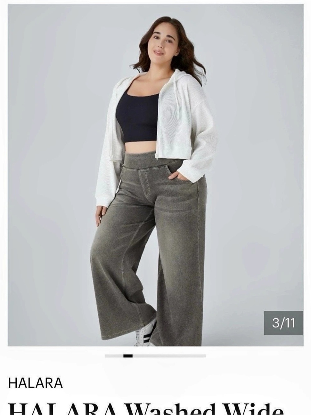 HALARA Washed Wide Leg Pants in Gray